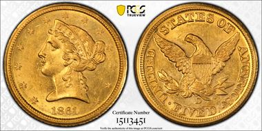 1861-D $5 MS63