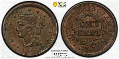 1847 1C Newcomb 38 MS63BN