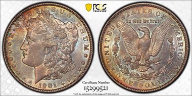 1901 $1 VAM 7, Doubled Arrows AU58