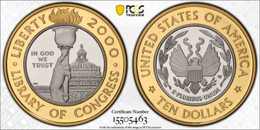2000-W $10 Library of Congress Bimetallic PR70DCAM