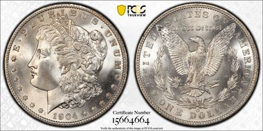 1904-O $1 VAM 4B, Fishhook MS65