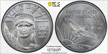 2008 $25 Statue of Liberty MS70