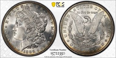 1886 $1 VAM 1C, 3+2 Rev. Clash MS65