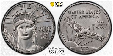 2008 $10 Statue of Liberty MS70