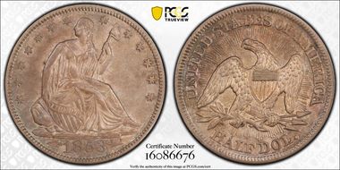 1853 50C Arrows & Rays MS61