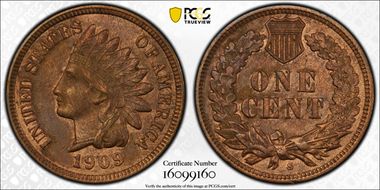 1909-S 1C Indian AU53BN
