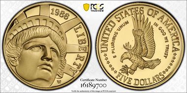 1986-W $5 Statue of Liberty PR69DCAM
