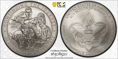 2010-P $1 Boy Scouts of America MS70