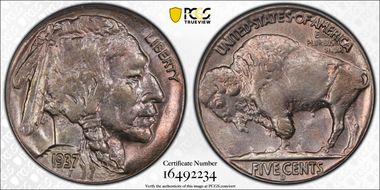 1937-D 5C 3 Legs AU58