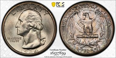 1934 25C Medium Motto MS68