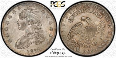 1834 50C O-120 Sm Date, Sm Letters AU58