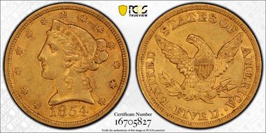 1854 $5 AU55