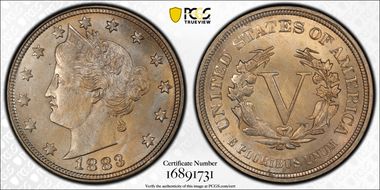 1883 5C No CENTS MS64