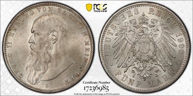 1908-D 5 Mk J-153b MS64+