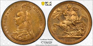 1889-M Sov S-3867A DISH M11 1st Obv. Angled J MS61