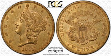 1855 $20 AU53