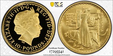 2001 £10 S-BN5 Britannia 1/10oz Au PR70DCAM