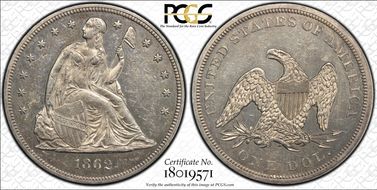 1862 $1 AU58+