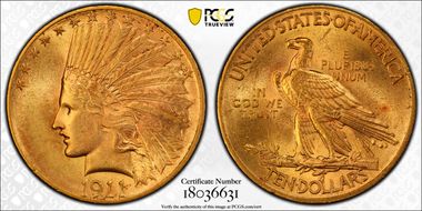 1911 $10 AU58+ 