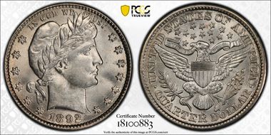 1892-O 25C AU58+