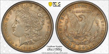 1884 $1 VAM 5, Doubled Ear AU58