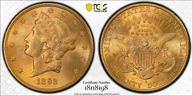 1893-S $20 MS64+