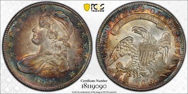 1834 50C O-113, Sm Dt, Sm Lts AU58