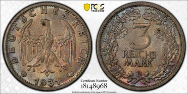 1931-D 3 Mk Regular Issue J-349 AU58