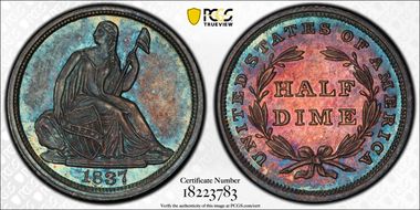 1837 H10C Seated, Large Date MS65