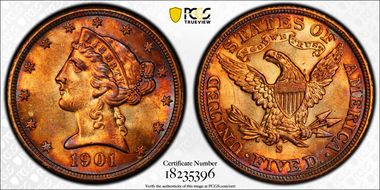 1901-S $5 MS62