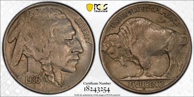 1936-D 5C 3-1/2 Legs AU53