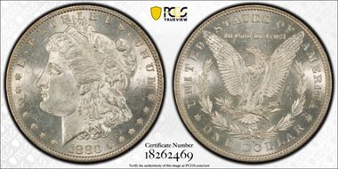 1880-O $1 VAM 6, 8/7 Ear MS62