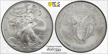 2008-W $1 Burnished Silver Eagle SP70