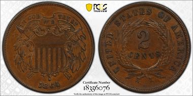 1864 2C Large Motto AU58BN