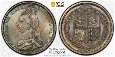 1887 6D S-3928 Shield Rev MS64
