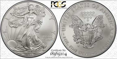 2008-W $1 Burnished Silver Eagle SP70