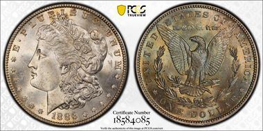 1886 $1 VAM 1C, 3+2 Rev. Clash MS64