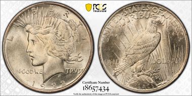 1922 $1 VAM 6, Doubled Leaves MS64