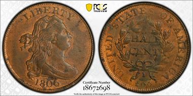 1806 1/2C Large 6, Stems MS62RB