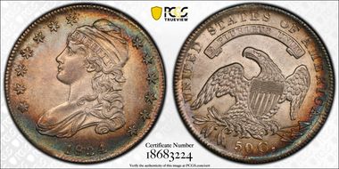 1834 50C Small Date, Small Letters AU58+