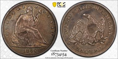 1860-O 50C WB-3, Weird Vertical Stripes XF40