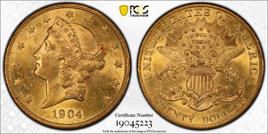 1904 $20 AU58+