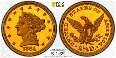 1864 $2.50 PR66DCAM