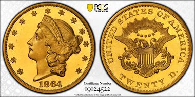 1864 $20 PR64+ CAM