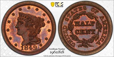 1849 1/2C Large Date PR64BN