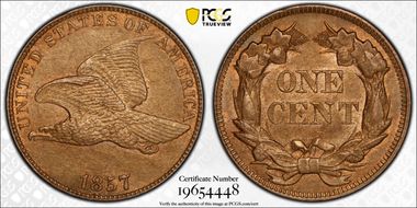 1857 1C Flying Eagle AU58+