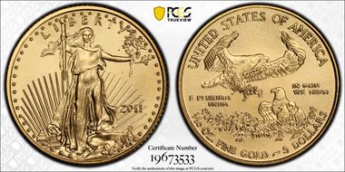 2011 $5 Eagle-25th Anniversary First Strike MS70