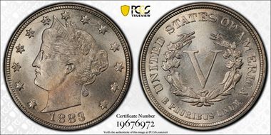 1883 5C No CENTS MS65