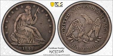 1841-O 50C WB-2R, Baseball Die Crack VF30