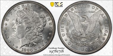 1880 $1 VAM 9, 8/7 Stem MS61